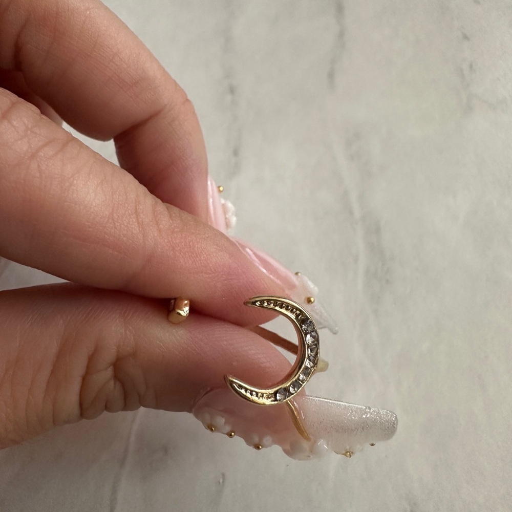 Gold Crescent Moon and Star Ring Set - Picture 3 of 4